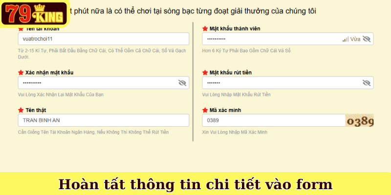 Hoàn tất thông tin chi tiết vào form